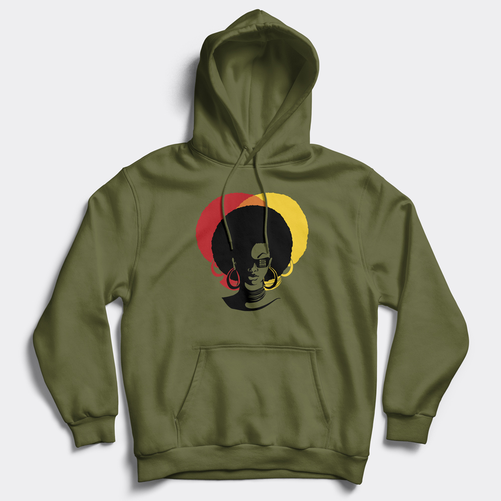 Afro lady olive green hoodie